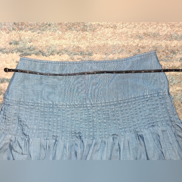 Loft Chambray Mini Skirt Blue Skater Fit Flare Pleated Flirty Linen Preppy - Picture 6 of 8